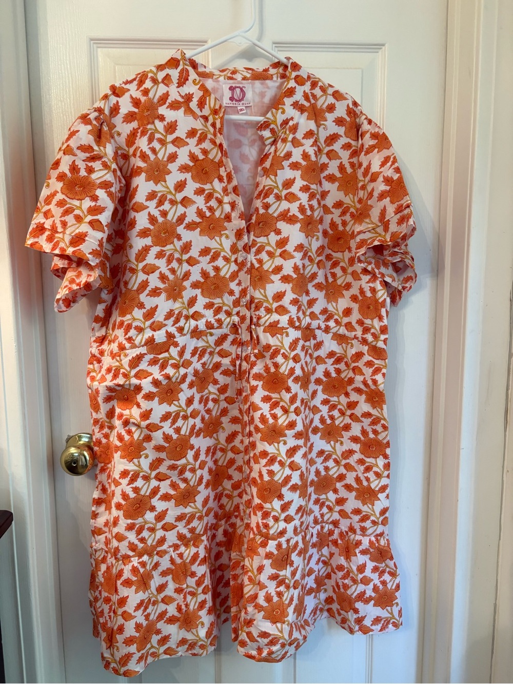 Victoria Dunn White Dress with Orange Floral Print